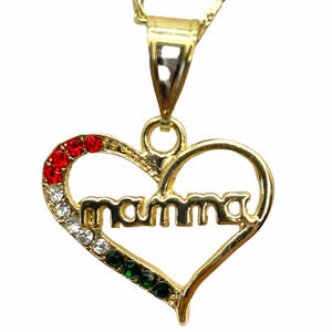 Mamma Heart Pendant with Necklace CZ Stones 24K Gold Filled